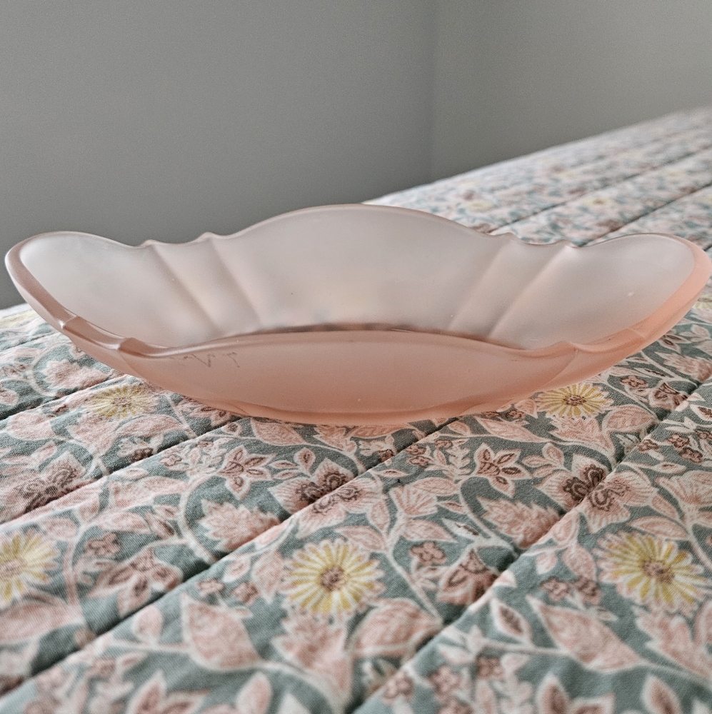 Vintage Tiffin pink satin glass relish or candy dish.
